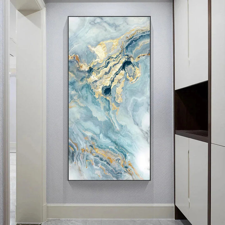 Blue Golden Liquid Marble Essence Wall Art Fine Art Canvas Prints Pictures For Modern Apartment Luxury Living Room Art Decor | Skanto
