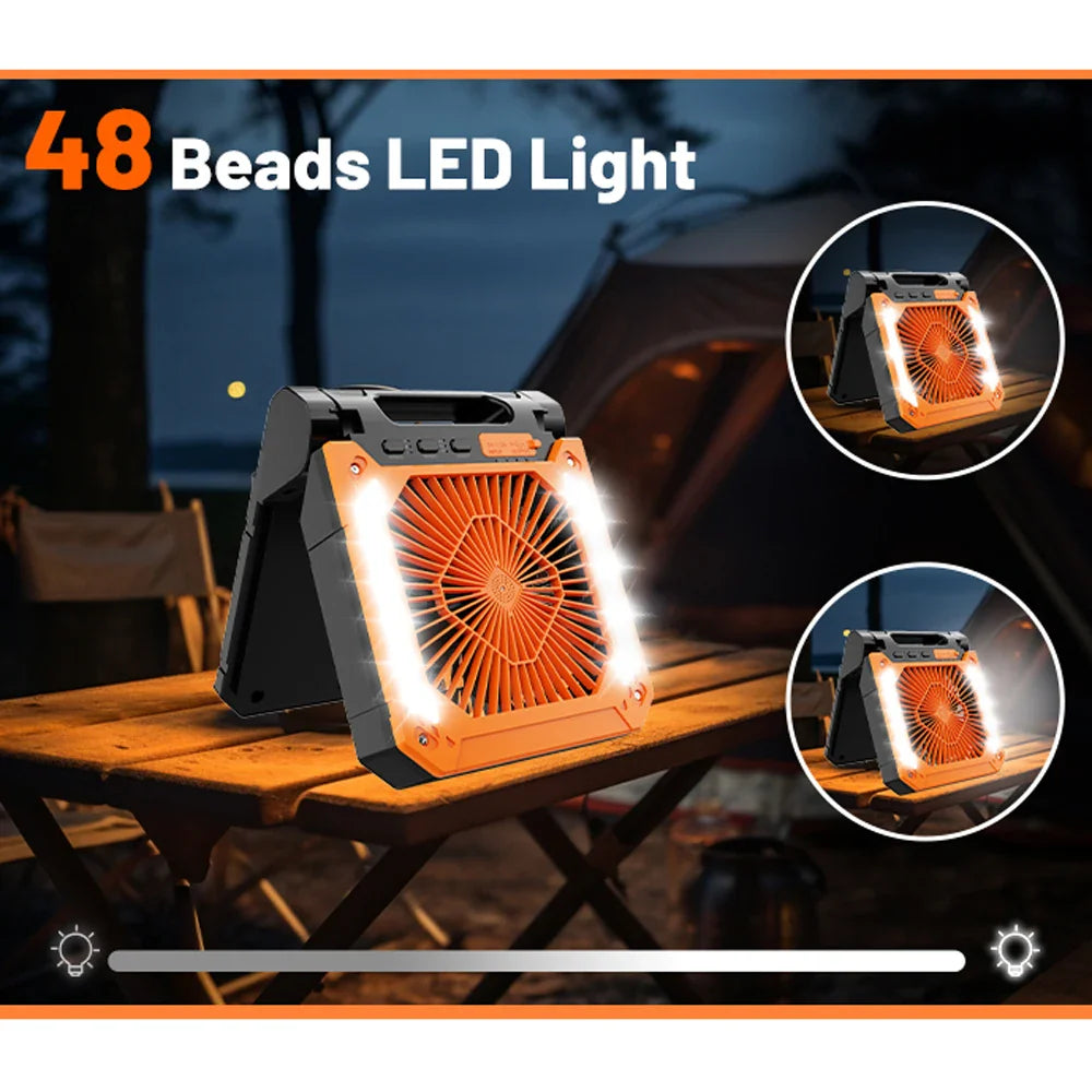 20000mAh Bærbar Elektrisk Vifte med LED Lys — USB, Sol & Bil Lading for Camping | Skanto