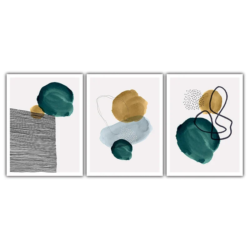 Green Yellow Black Abstract Shape & Line Minimalist Nordic Wall Art Fine Art Canvas Prints Pictures For Living Room Home Office Decor | Skanto
