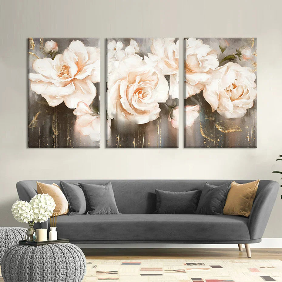 Pink Beige Petals Large Floral Wall Art Fine Art Canvas Prints Elegant Abstract Botanical Picture For Living Room Bedroom Art Decor | Skanto