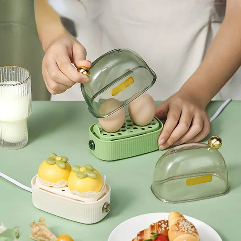 120W 220V Elektrisk Eggekoker & Eggeporsjonerer - Automatisk mini-frokostmaskin for 2 egg, bærbar dampkoker