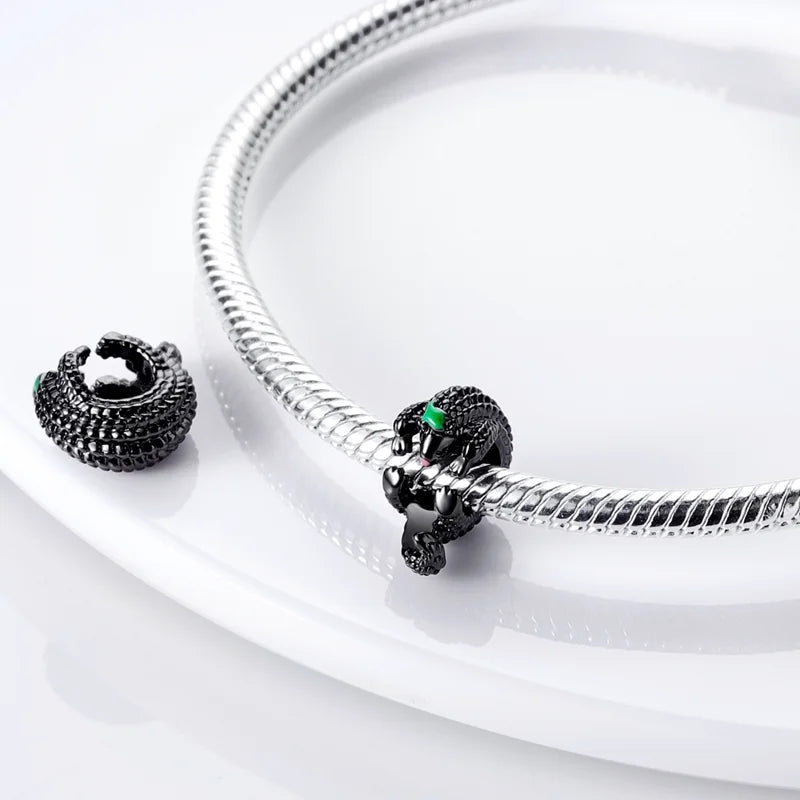 Skanto | 925 Sølv Gylden Leopard Charms Perler Fargerik Kameleon Nesehorn Løve Skarabé Katt Anheng Kompatibel med Original Pandora Armbånd Smykker