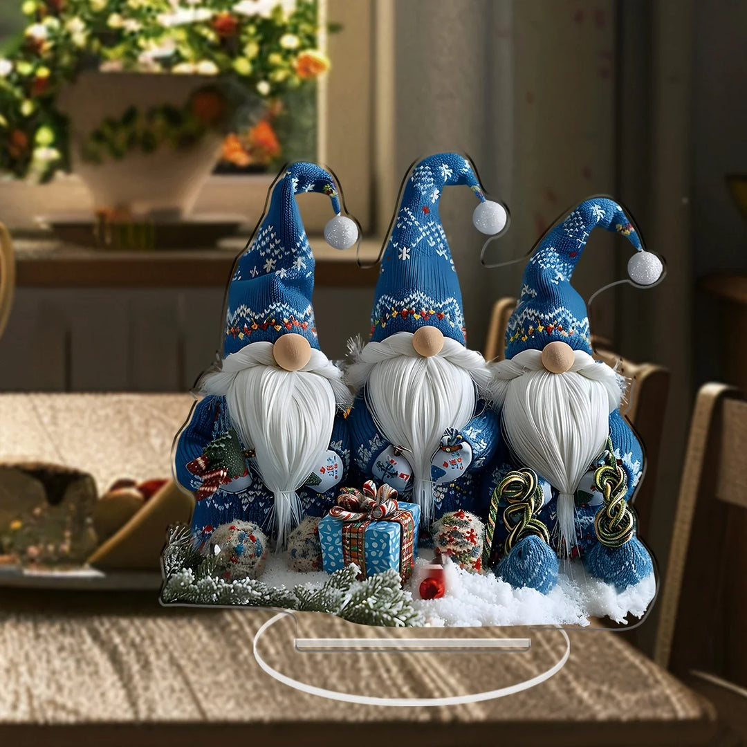 Skanto | GlasNordic Jule Gnomen Dekorasjon | Akryl Bordfigur 18 cm | 3 Gnomer i Blå | Festlig Dekorasjon for Stue, Kjøkken & Kontor