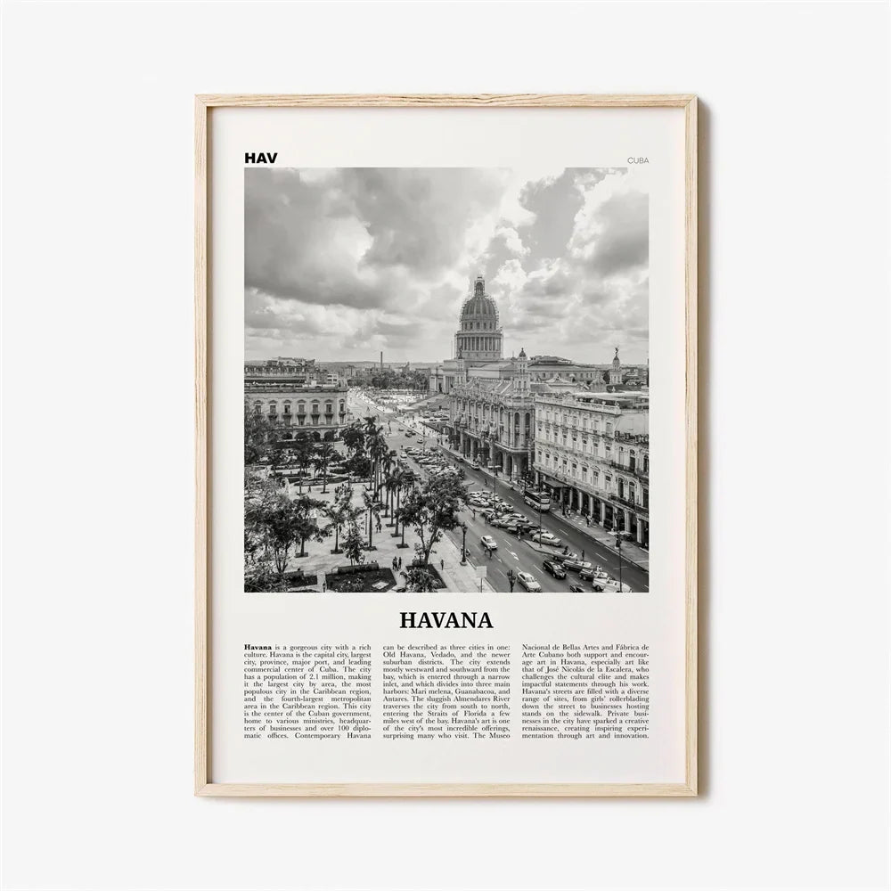 Cuba Havana Black & White Travel Poster Wall Art Fine Art Canvas Print Pictures For Living Room Dining Room | Skanto