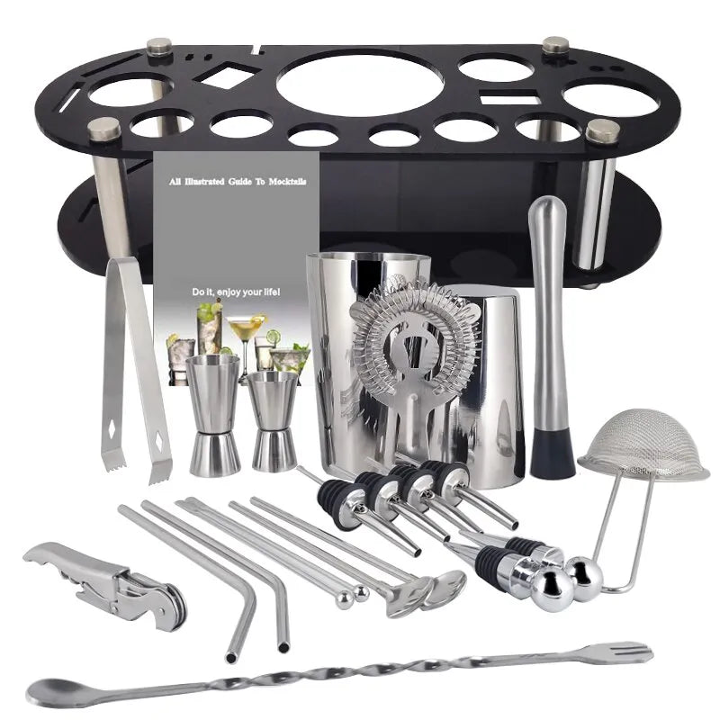 Skanto | 13-22 stk Boston Cocktail Shaker Set - 750ml & 600ml Barverktøy, Vinmikser-sett med holder - Profesjonelt bartender-verktøysett