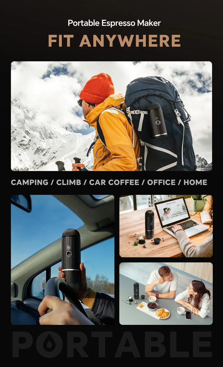 Skanto | Selvmålt bærbar elektrisk espressomaskin med USB-C-lader – Kompatibel med malt kaffe & Nespresso-kapsler