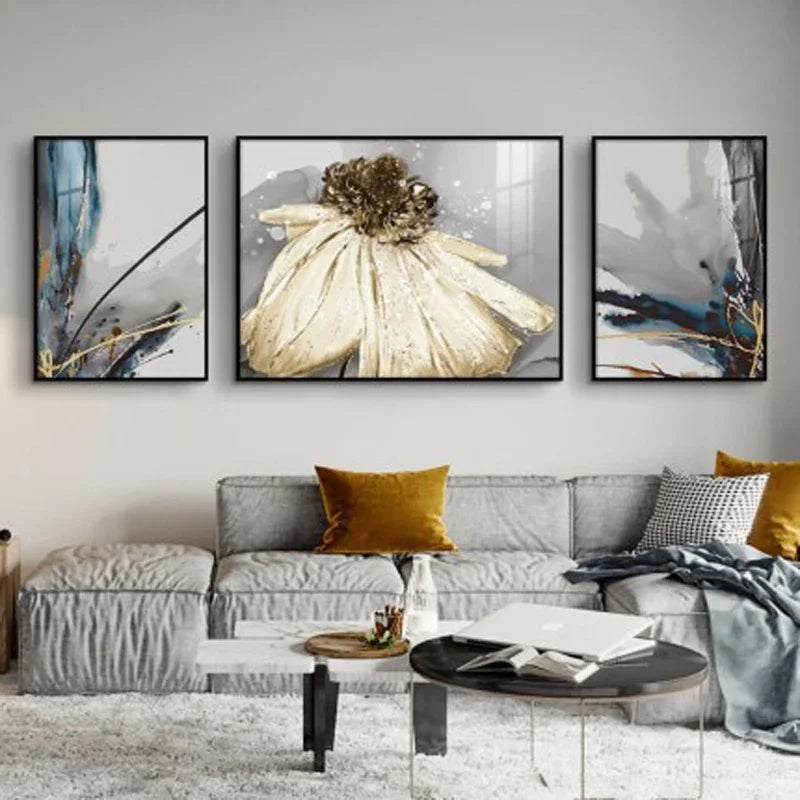 Moderne abstrakte florale veggkunst Fine Art lerrettrykk blå grå botaniske bilder for stue soverom veggkunst dekor | Skanto