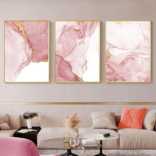 Pink Fluid Marble Print Wall Art Artistic Canvas Prints Pictures For Living Room Bedroom Boutique Hotel Room Lounge Art Decor | Skanto
