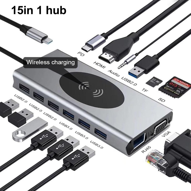 Skanto | 15i1 USB-C Trådløs Lading Docking Stasjon