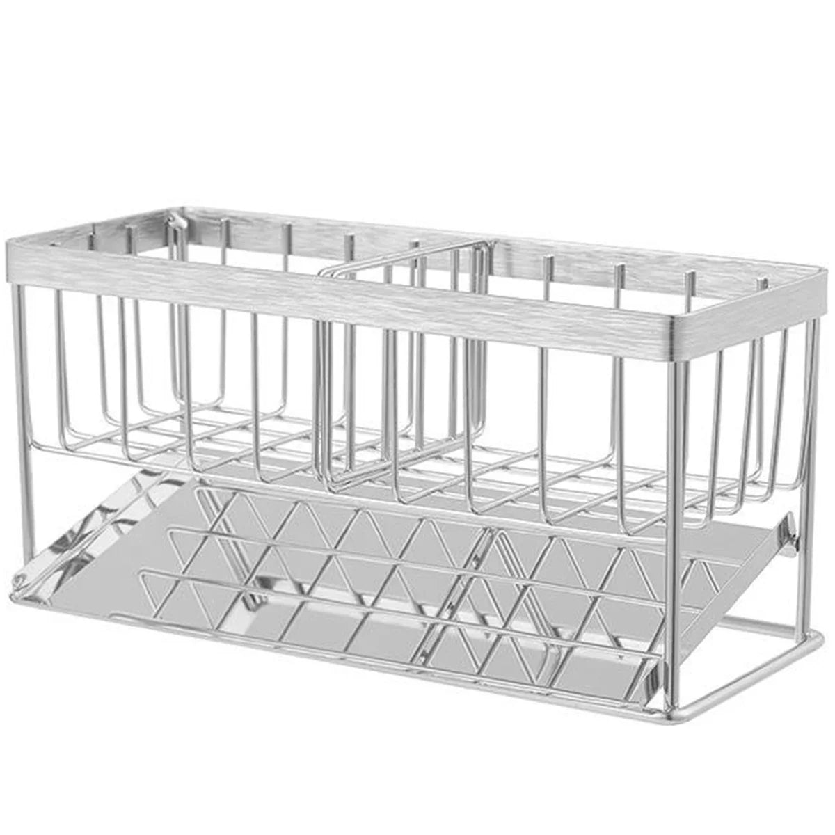 Norvo | SteelNest | Sinkeorganizer laget av rustfritt stål | Svamp- og såpeholder med dryppfat | 21×8.2×10 cm