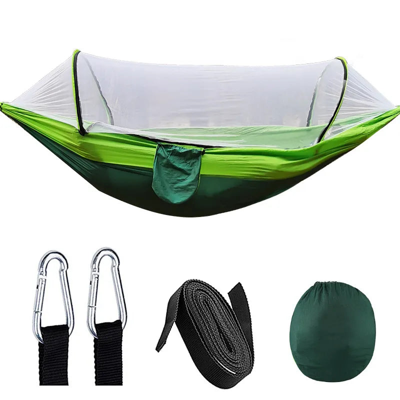 Skanto | Automatisk hurtigåpningsmyggnett-hengekøye: Utendørs camping-sving med anti-kipp nylon skrivebordstol - 260x140cm