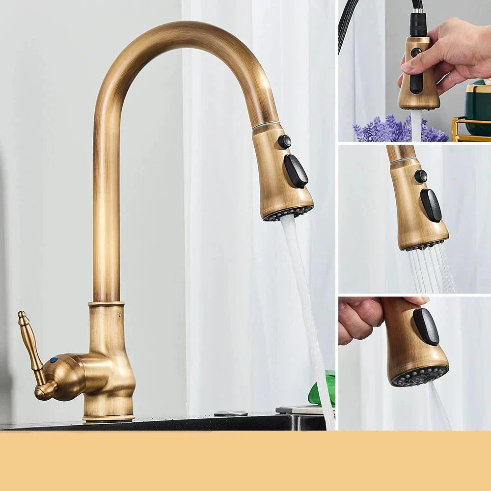 Skanto | VintageTap Antikk Messing Kjøkkenkran – Retro Stil Blandebatteri med Svingtut