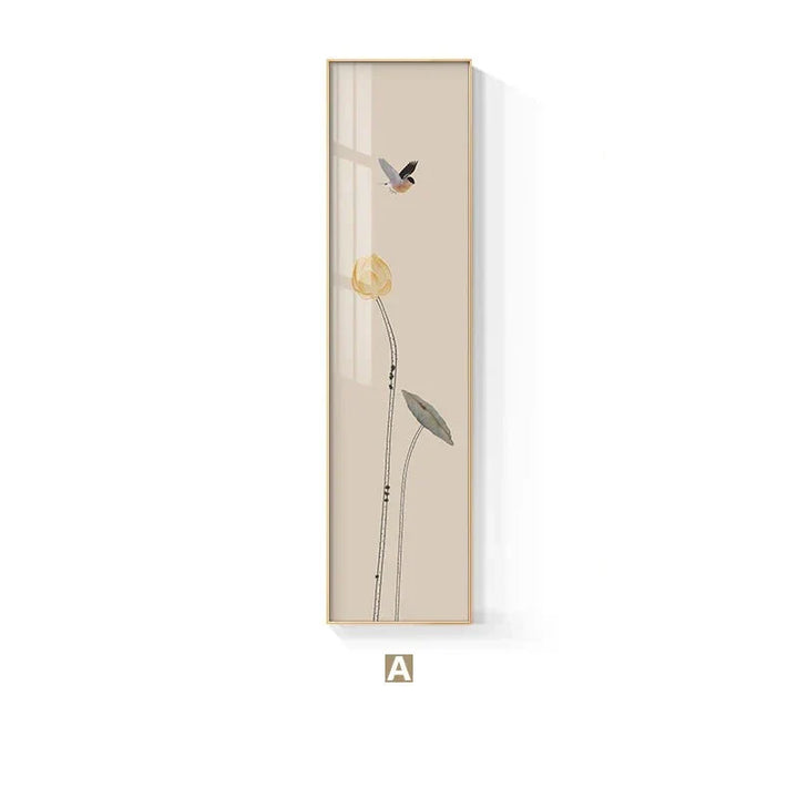 Minimalist Floral Bird & Butterfly Wall Art Fine Art Canvas Prints Tall Vertical Pictures for Foyer Lobby Reception Room Art Decor | Skanto