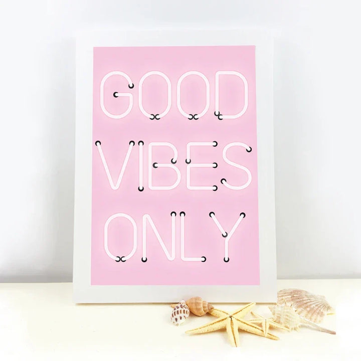 Good Vibes Only Neon Pink Poster Wall Art Fine Art Canvas Prints Positivity Picture For Living Room Girls Bedroom Lounge Art Decor | Skanto