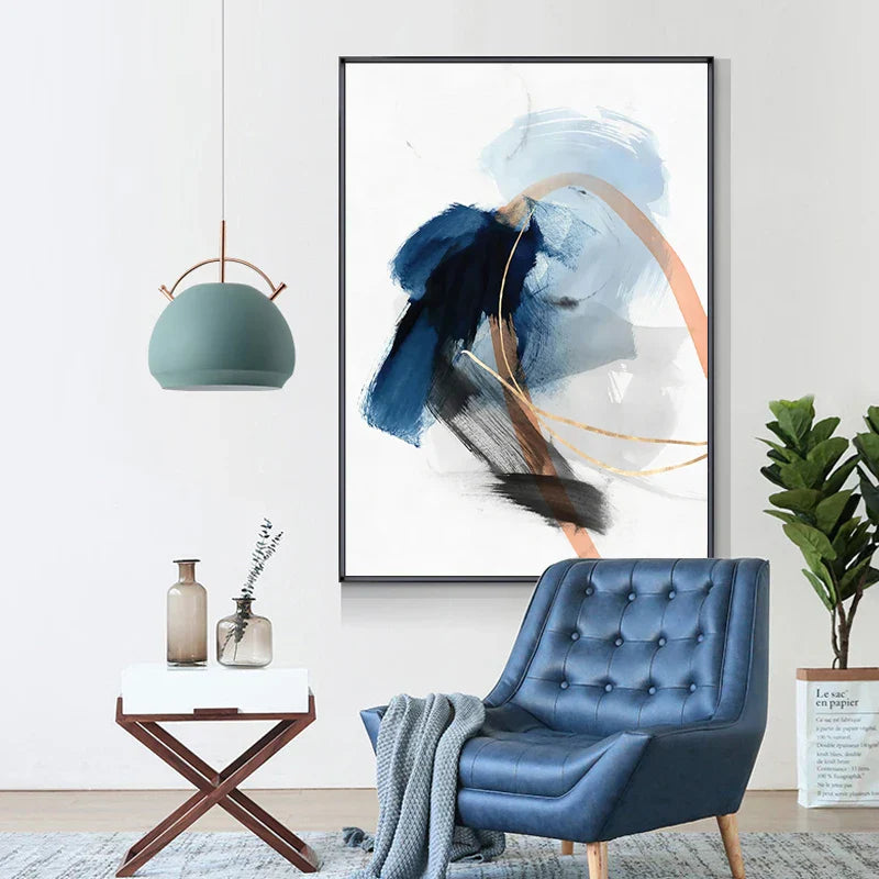 Modern Abstract Thick Stroke Wall Art Fine Art Canvas Print Blue Beige With Hints of Orange Gold Nordic Pictures for Living Room Decor | Skanto