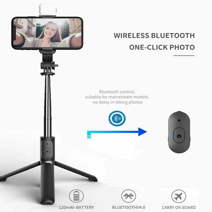 Skanto | Bluetooth Selfie Stick Stativ med LED Fylllys og Fjernkontroll