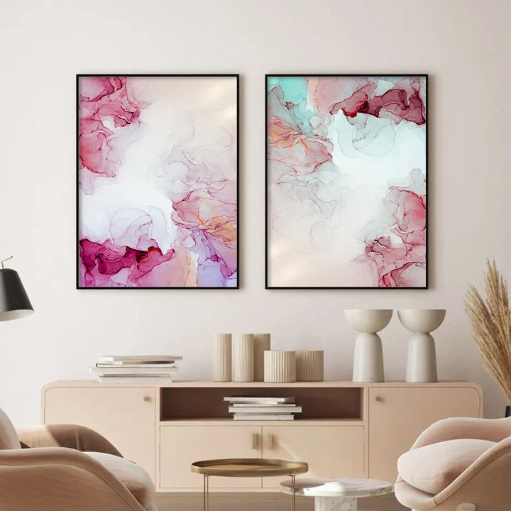 Abstract Minimalist Pink Ink Marble Print Wall Art Fine Art Canvas Prints Pictures For Living Room Bedroom Hotel Room Art Decor | Skanto