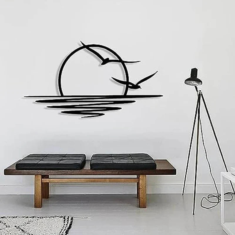 Sunrise Seagulls Metal Wall Decor Sunset Iron Art 30x60cm Wall Art For Living Room Bedroom Home Office Decor | Skanto