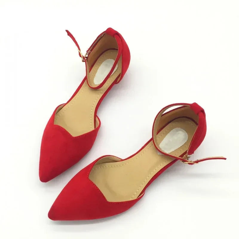 Norvo | Kvinners Spenne Stropp Lav Hæler Pumper Spiss Tå Flock D'Orsay Hæler Sko Enkelt Sko Blå