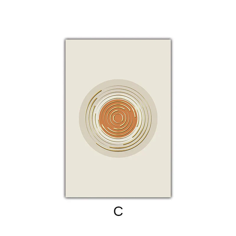 Abstract Geometric Taupe Terracotta Landscape Sun Moon Wall Art Fine Art Canvas Print Pictures For Living Room Bedroom Decor | Skanto