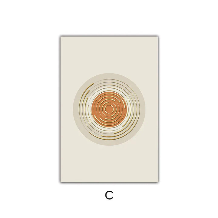 Abstract Geometric Taupe Terracotta Landscape Sun Moon Wall Art Fine Art Canvas Print Pictures For Living Room Bedroom Decor | Skanto