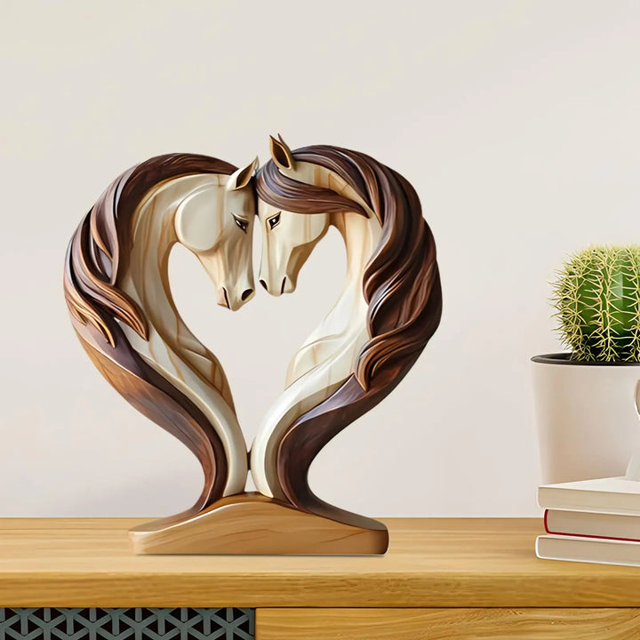 Skanto | Equora Hesteskulptur | Hesteskulptur Tre | 2D Design i Omfavningsposisjon | Dekorasjon for Stue, Kontor & Barnerom