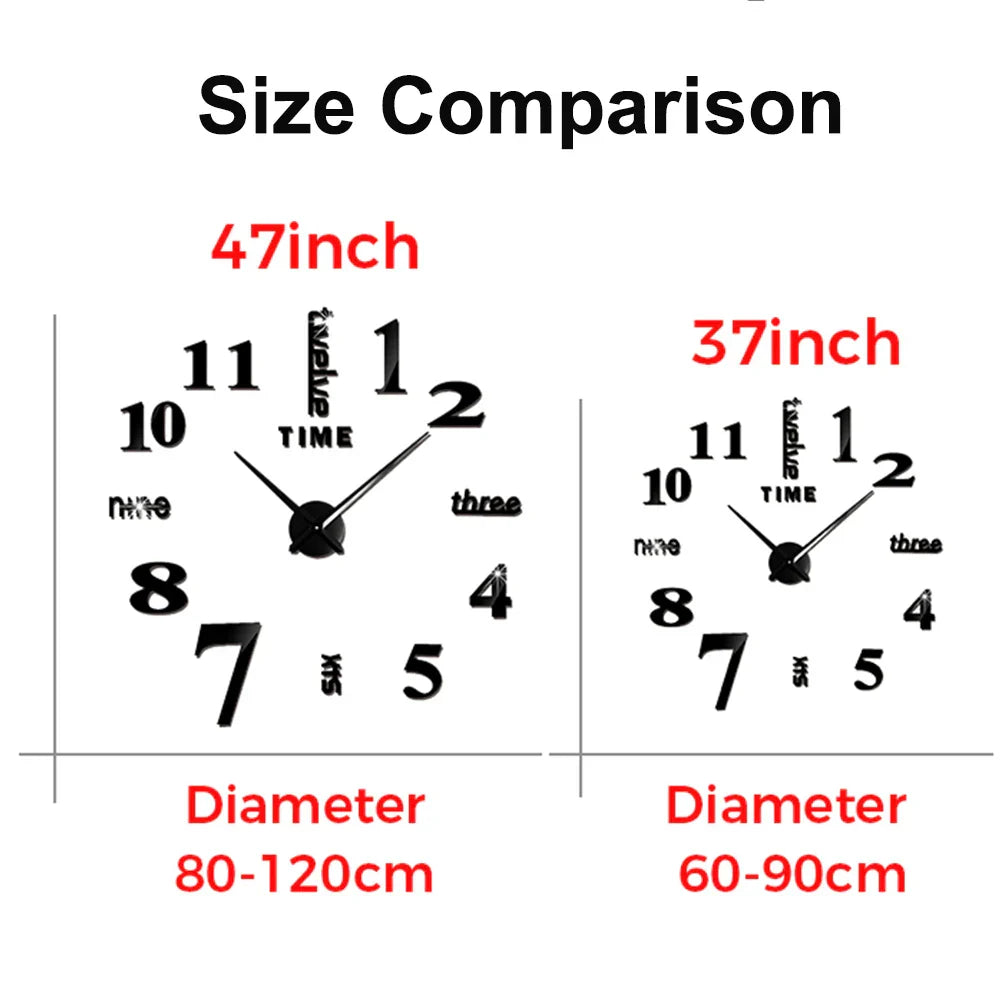 Large DIY 3D Mirror Acrylic Wall Clock for Kitchen, Dining Room, Living Room | Skanto