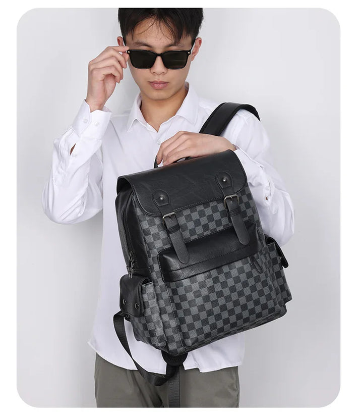 Skanto | Trendy Rute Business Allsidig Herre Ryggsekk Reise Stor Kapasitet Luksus Merke Design Ryggsekk Menn PU Lær Skole Ryggsekk