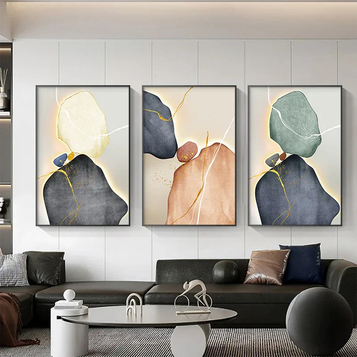 Modern Abstract Nordic Zen Stone Wall Art Fine Art Canvas Prints Neutral Tones Geometric Design Pictures for Modern Interior | Skanto
