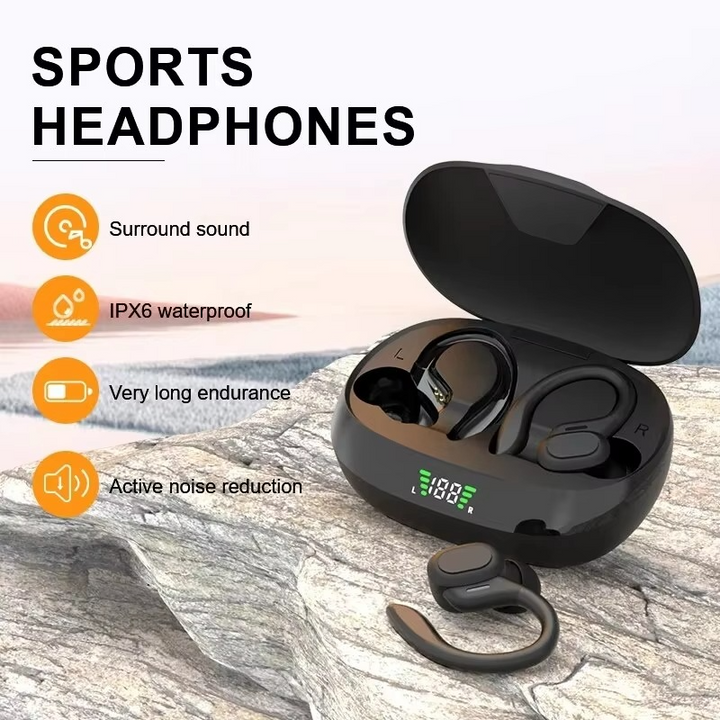 Skanto | SP16 Ekte Trådløse Ørepropper med Ørekroker, Vanntette Sport Øretelefoner med Mikrofon og HiFi Stereo Lyd
