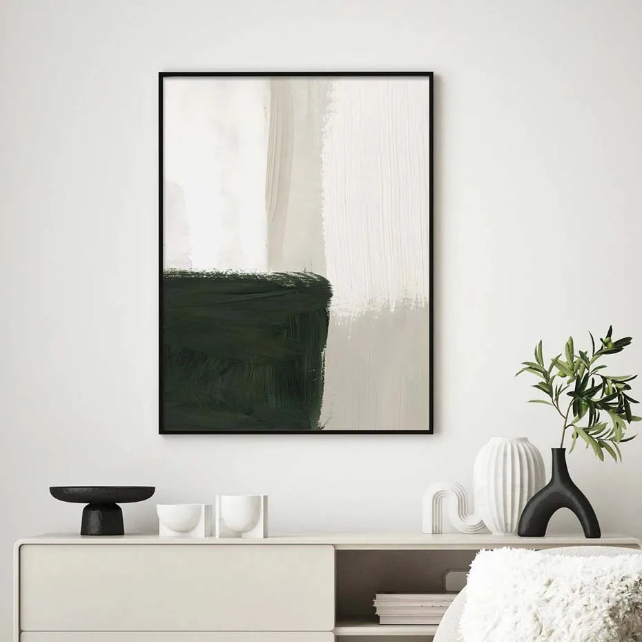 Modern Abstract Green Beige White Brushstroke Canvas Prints Nordic Wall Art for Modern Living Room Home Decor Artwork | Skanto