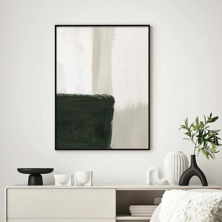 Modern Abstract Green Beige White Brushstroke Canvas Prints Nordic Wall Art for Modern Living Room Home Decor Artwork | Skanto