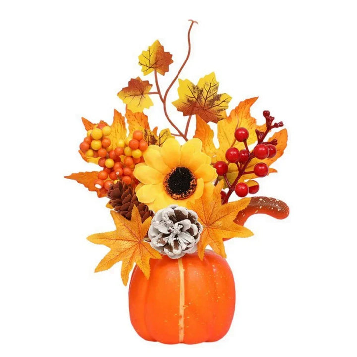 Skanto | Høstmagi | Dekorativ gresskar med kunstige blomster | 25–30 cm | Høst- og Halloween-dekor