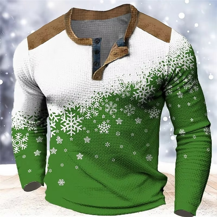 Skanto | Christmas Snøfnugg Gradient 3D Print Henley Skjorte for Menn