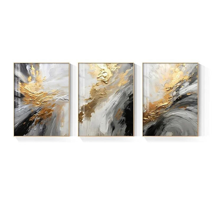 Black Gray Golden Storm Thick Brushstroke Canvas Print Wall Art Fine Art Giclée Print Pictures For Luxury Living Room Hotel Room Home Office Decor | Skanto
