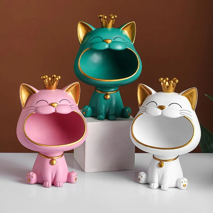 Skanto | Fortune Crown Big Mouth Cat Entrance Nøkkelholder Dekorativ Ornament, Lett Luksus Hjemmegave Skulptur