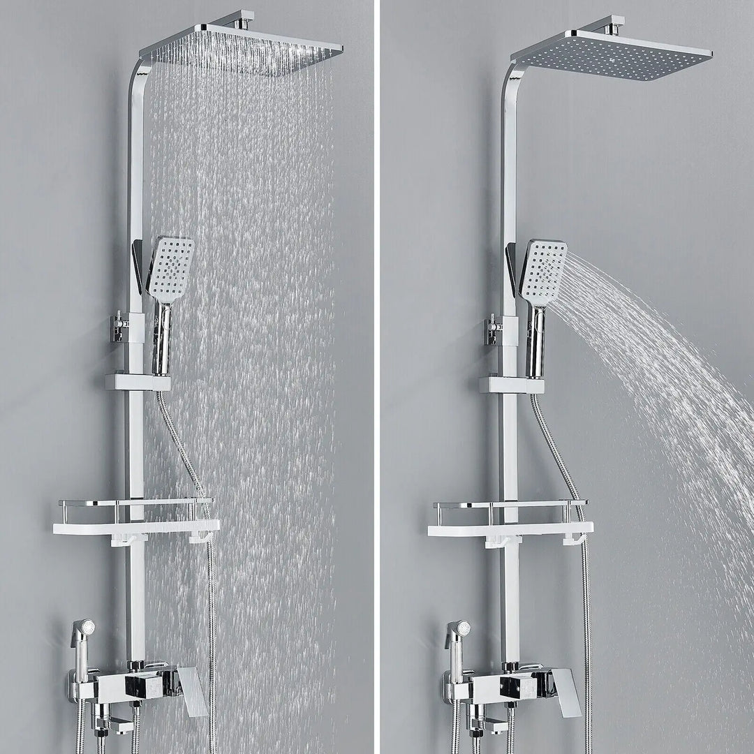 Skanto | RainFlow Luxe Regn Dusjsett – justerbar messinglyd dusjarmatur med 4 funksjoner