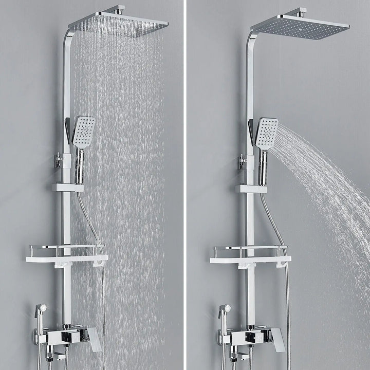 Skanto | RainFlow Luxe Regn Dusjsett – justerbar messinglyd dusjarmatur med 4 funksjoner
