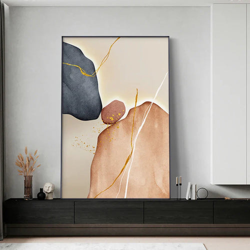 Modern Abstract Nordic Zen Stone Wall Art Fine Art Canvas Prints Neutral Tones Geometric Design Pictures for Modern Interior | Skanto