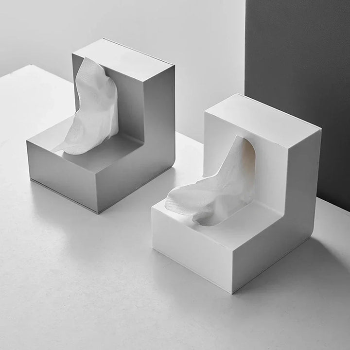 Minimalist Abstract L-Shaped Sculpted Tissue Box for Living Room Coffee Table Kitchen Counter Desk Nordic Style Home Decor | Skanto