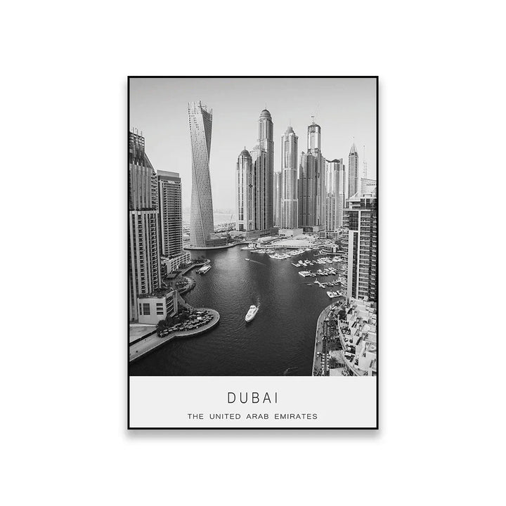 Dubai Skyline Poster International Travel Wall Art Fine Art Canvas Print Black White Pictures For Living Room Dining Room Home Office Art Decor | Skanto