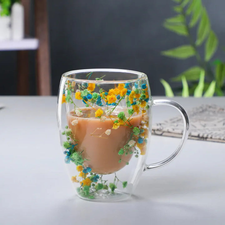 2stk Tørkede Blomster Dobbelveggs Glasskopp
