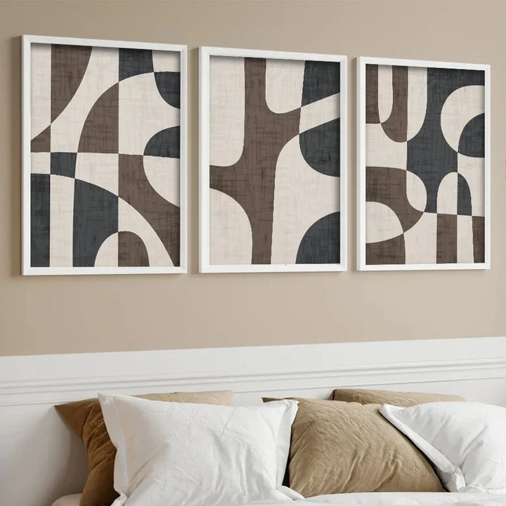 Modern Geometric Brown Beige Abstract Wall Art Fine Art Canvas Prints Pictures for Living Room Bedroom Contemporary Interior Decor | Skanto