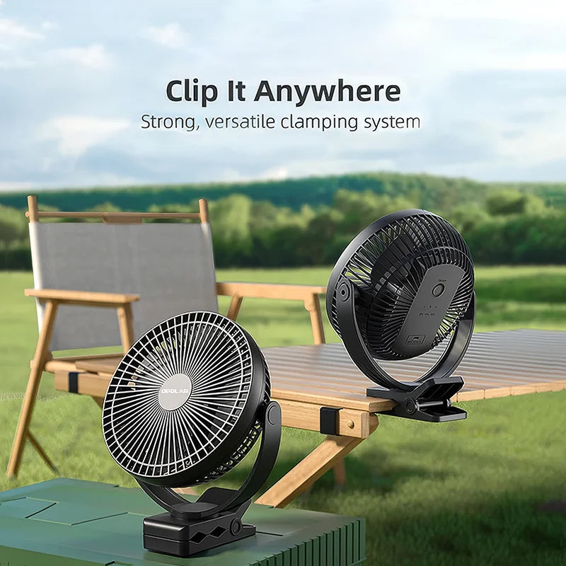 Norvo | Clip-Fan BreeziClip | 8-Inch | Stille & Oppladbar | 10,000 mAh Batteri | For Barnevogner, Camping & Hjem