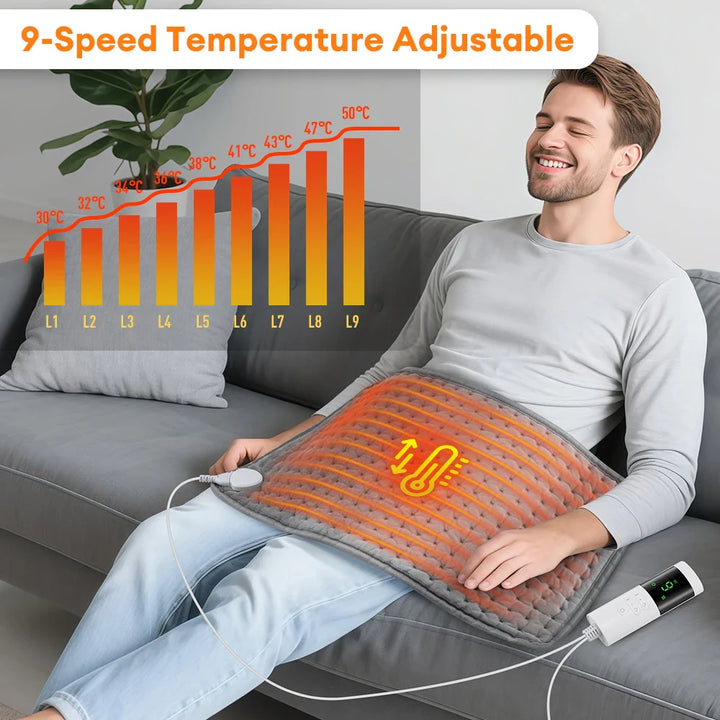 Skanto | ThermaEase Elektrisk Varmepute | 9 Temperaturnivåer & 4 Timer Moduser | 30×60 cm | Vaskbar & Rask Oppvarming | For Rygg, Mage & Ben