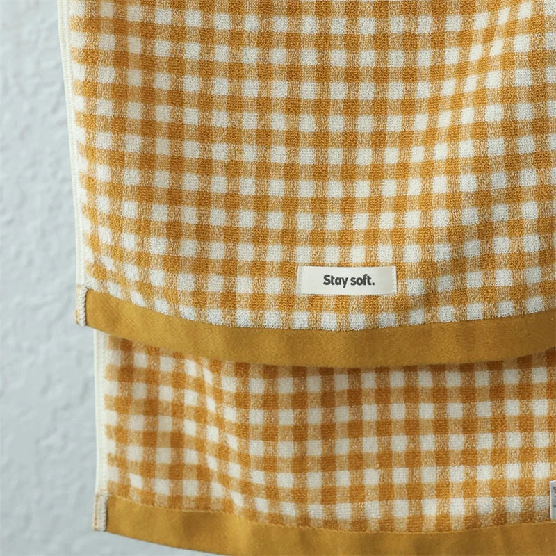 Retro Liten Rute Bomull Håndkle – Mykt & Absorberende Håndkle til Husholdning | Skanto