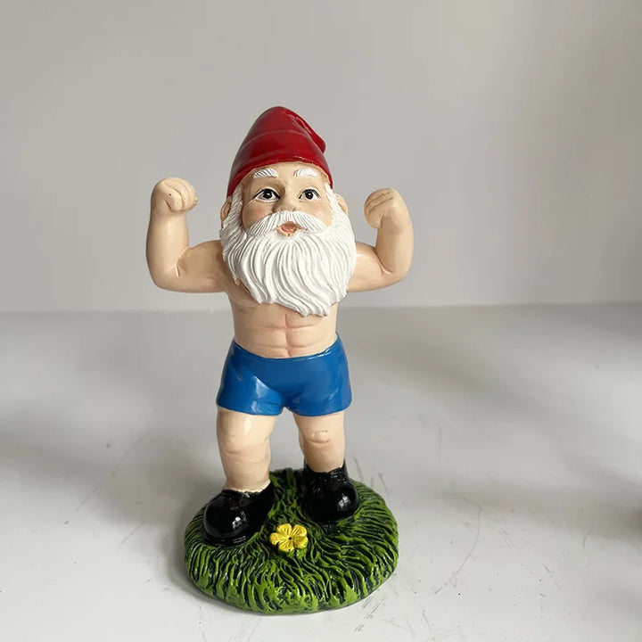 Skanto | Morsom Nisse Figurine laget av Harpiks som Vektløfter for Hagedekorasjon