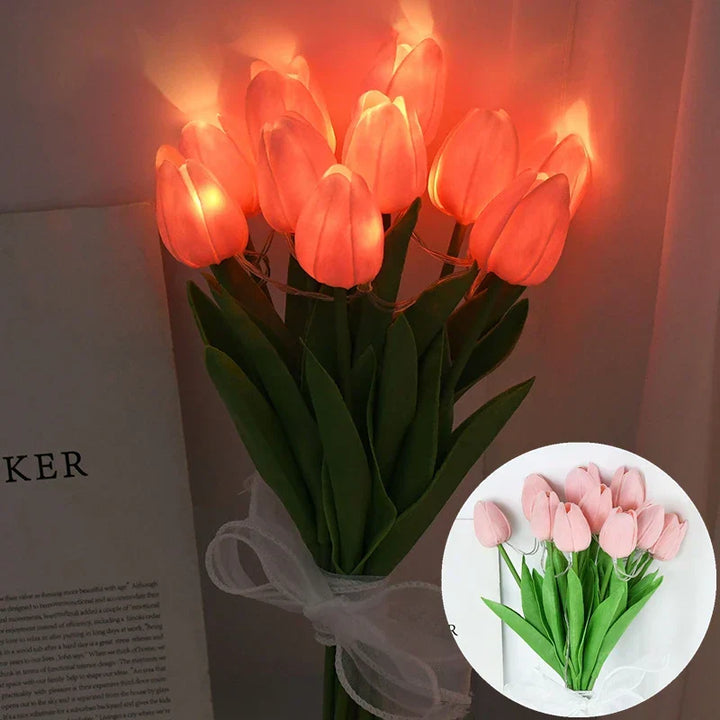 Norvo | LED-lampe med kunstig tulipanbukett perfekt for gaver eller som bryllupsfest hjemmeinnredning