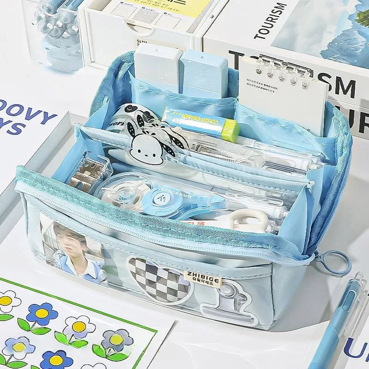 Skanto | Pennal KIDZORA CrystalBag | Gjennomsiktig & Allsidig | 10-lommers design | Høy kapasitet for skole & fritid