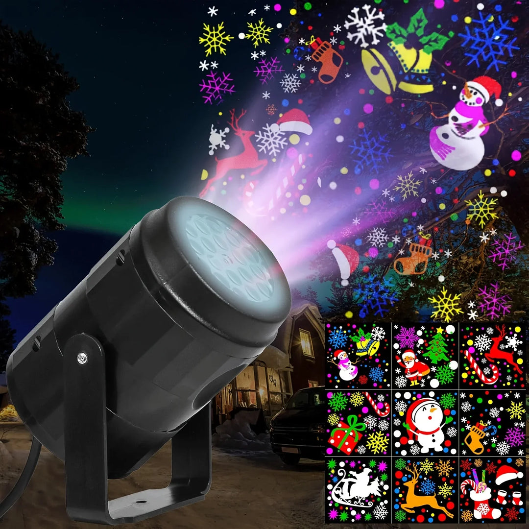Skanto | LED Jule Projektor SnowMotion | 16 Roterende Mønstre | Innendørs & Utendørs | Julebelysning for Hjem, Hage & Fest
